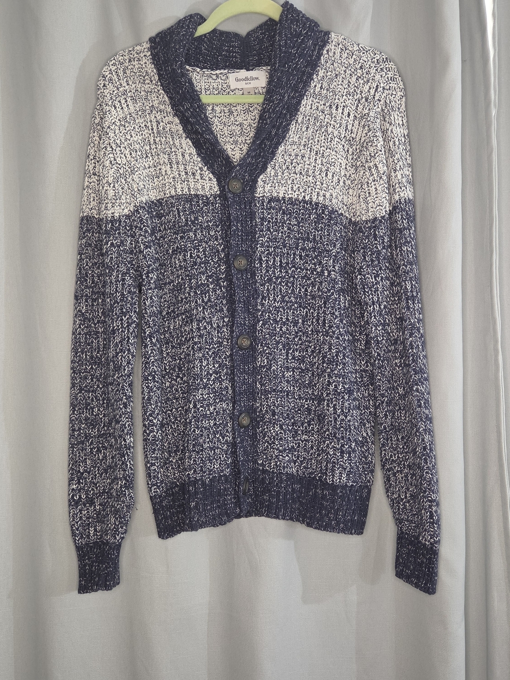 Goodfellow & Co Men's M Medium Navy and White Shawl Collar Cardigan Sweater